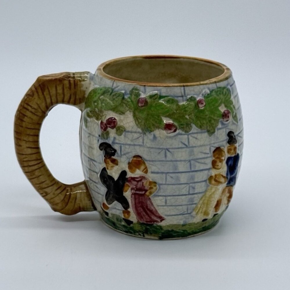 Vintage 1940’s Majolica Hand Painted Small Barrel Pitcher. Made In Japan